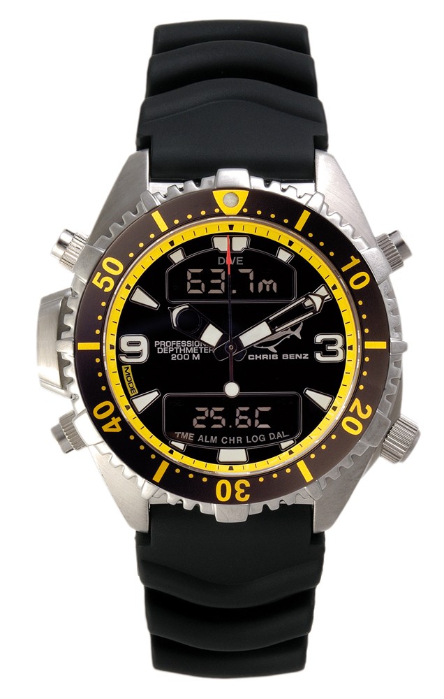 Chris Benz Depthmeter Digital CB-D200-YS-KBS Herrenchronograph Tauchcomputer Chris Benz Depthmeter Digital CB-D200-YS-KBS Herrenchronograph Tauchcomputer