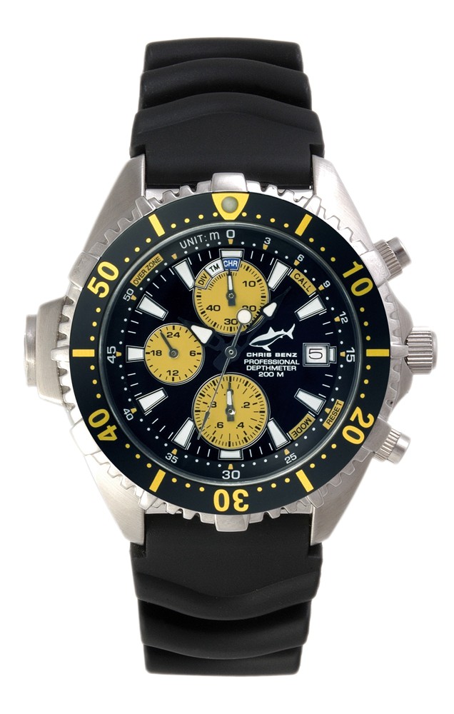 Chris Benz Depthmeter Chronograph CB-C-YELLOWBLACK-KB Sportliche Herrenuhr Tiefenmesser